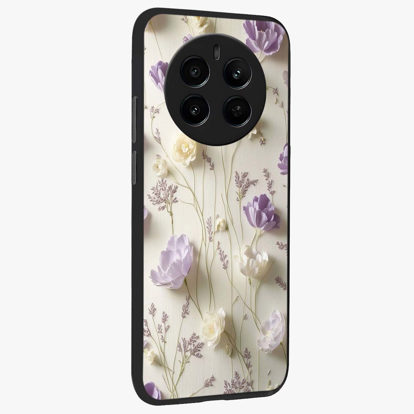 Lilac Breeze Harmony Glass Case upright view showcasing delicate lilac artwork with peaceful floral theme.