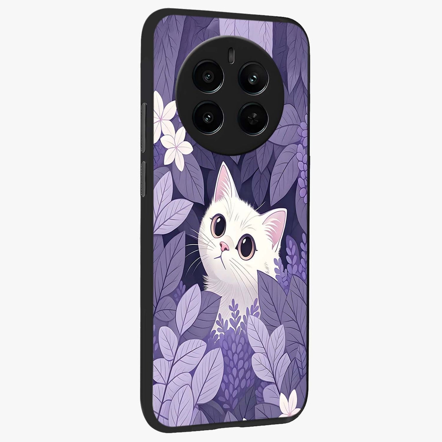 Lilac Hide Peek Cat Glass Case upright view showcasing charming cat artwork with adorable peek theme.