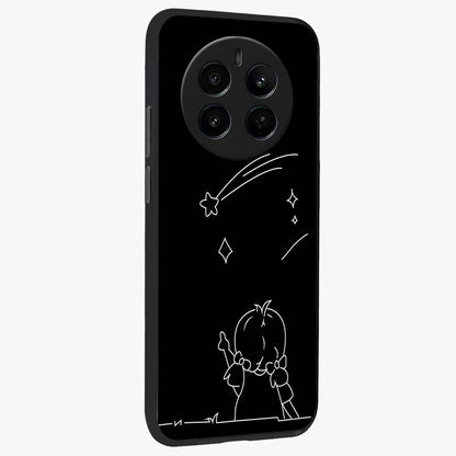 Line Art Girl With Shooting Stars Glass Case upright view showcasing delicate shooting stars artwork with minimal artistic theme.