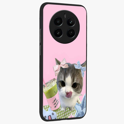 Love Matcha Cat Glass Case upright view showcasing adorable cat artwork with charming matcha themed design.