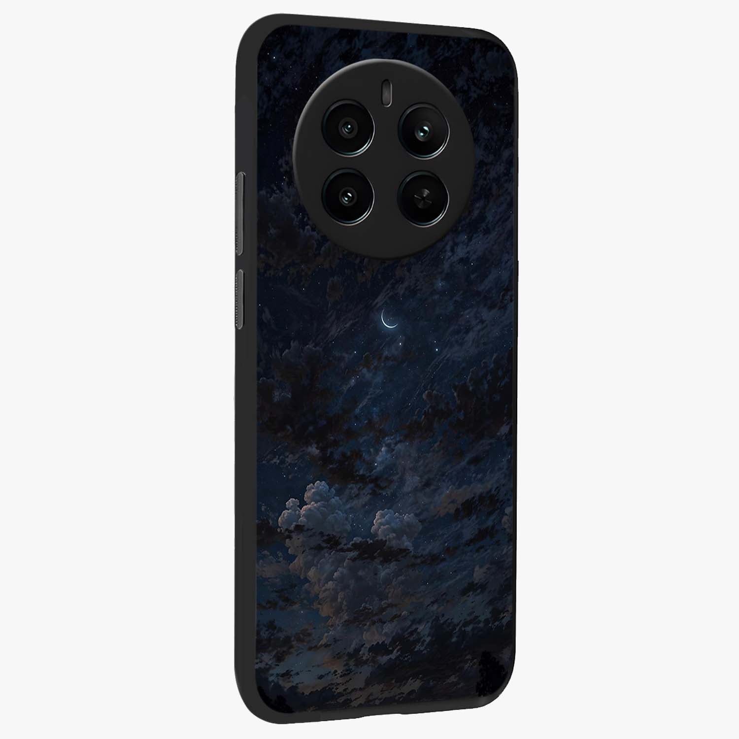 Lunar Veil Silence Glass Case upright view showcasing calm moon themed artwork with serene night atmosphere.