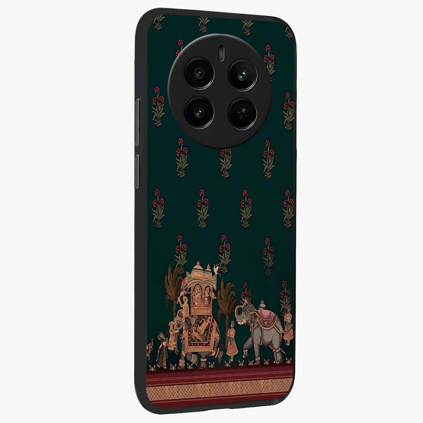 Macmerise Glass Case upright view showcasing bold artistic artwork with contemporary design theme.