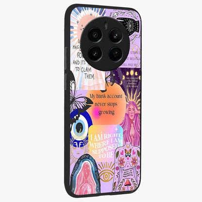 Manifestation Collage Glass Case upright view showcasing artistic manifestation themed artwork with creative style.