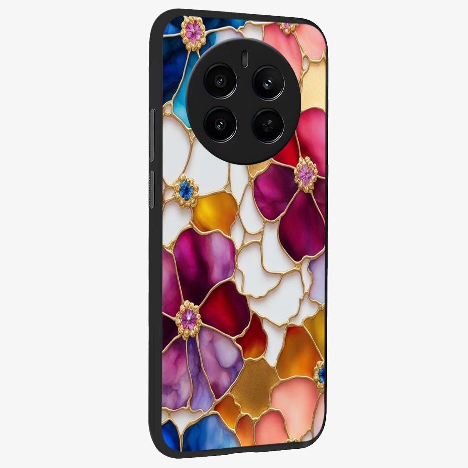 Marble Flower Pattern Glass Case upright view showcasing decorative marble flower artwork with refined style.