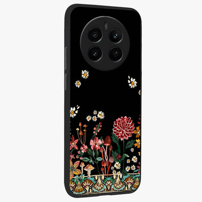 Midnight Bloom Pattern Glass Case upright view showcasing decorative floral artwork with deep night themed palette.