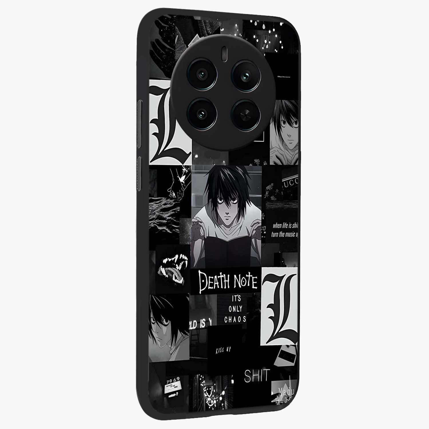 Midnight Chaos Mind Glass Case upright view showcasing expressive abstract artwork with bold dark theme.