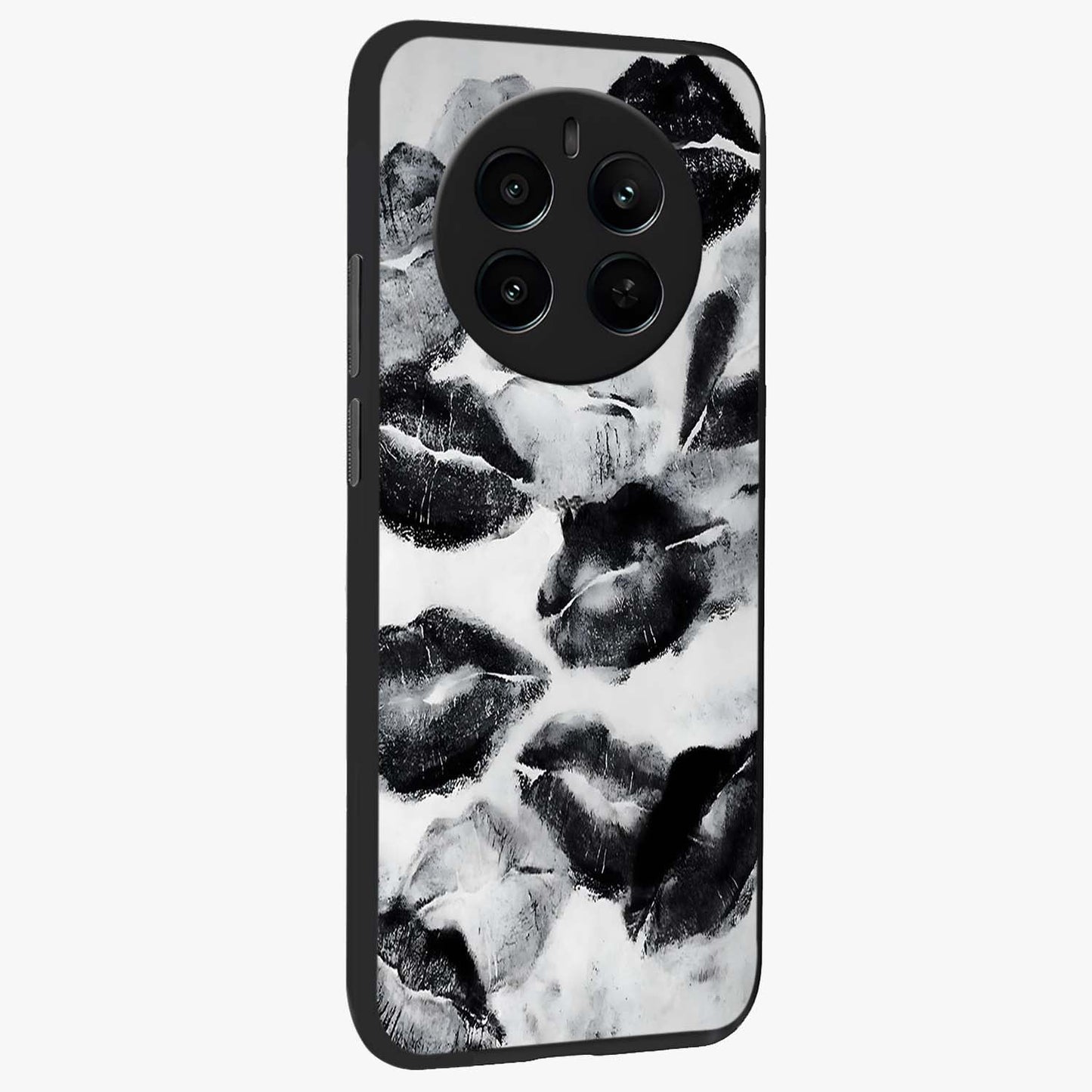Midnight Kiss Marks Glass Case upright view showcasing stylish kiss mark artwork with trendy romantic theme.