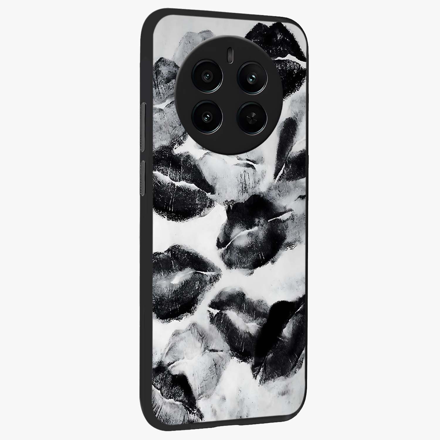 Midnight Kiss Marks Glass Case upright view showcasing stylish kiss mark artwork with trendy romantic theme.