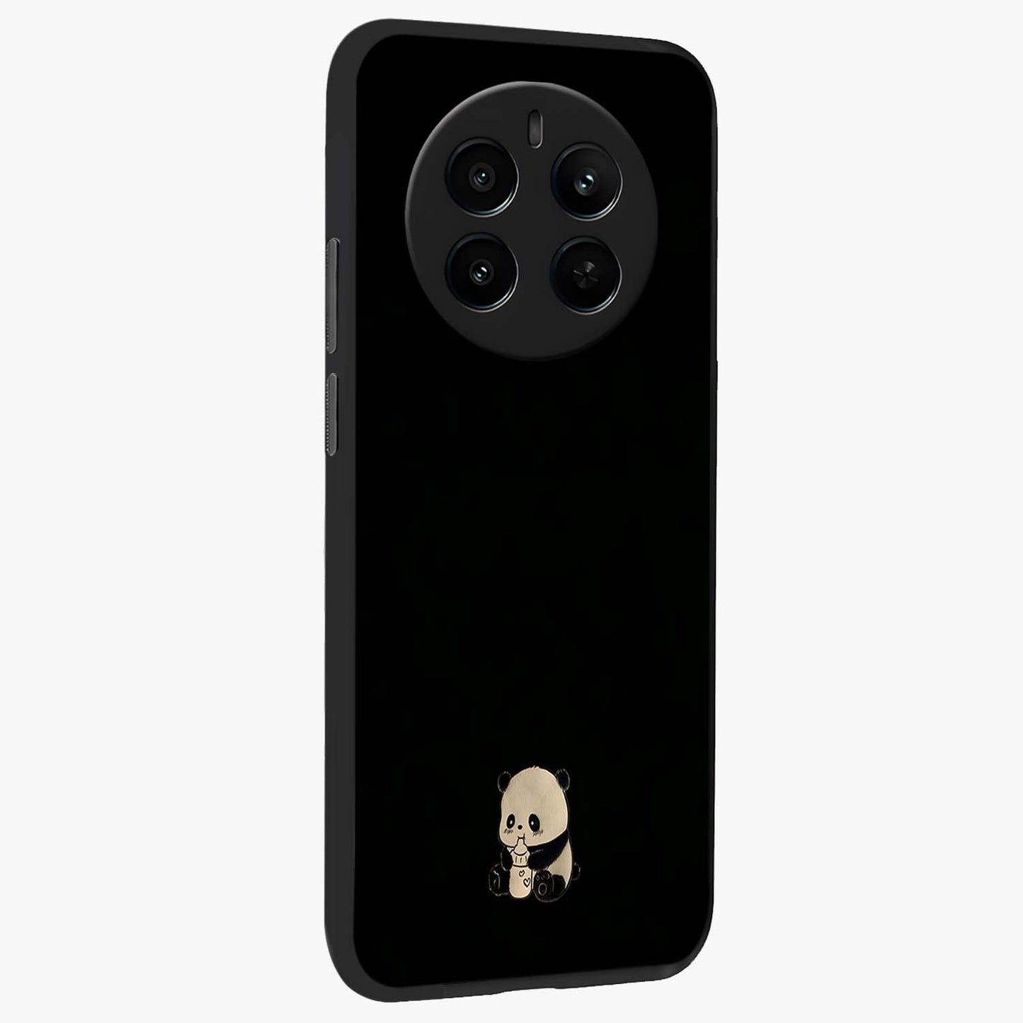 Midnight Panda Love Glass Case upright view showcasing charming panda artwork with playful romantic theme.