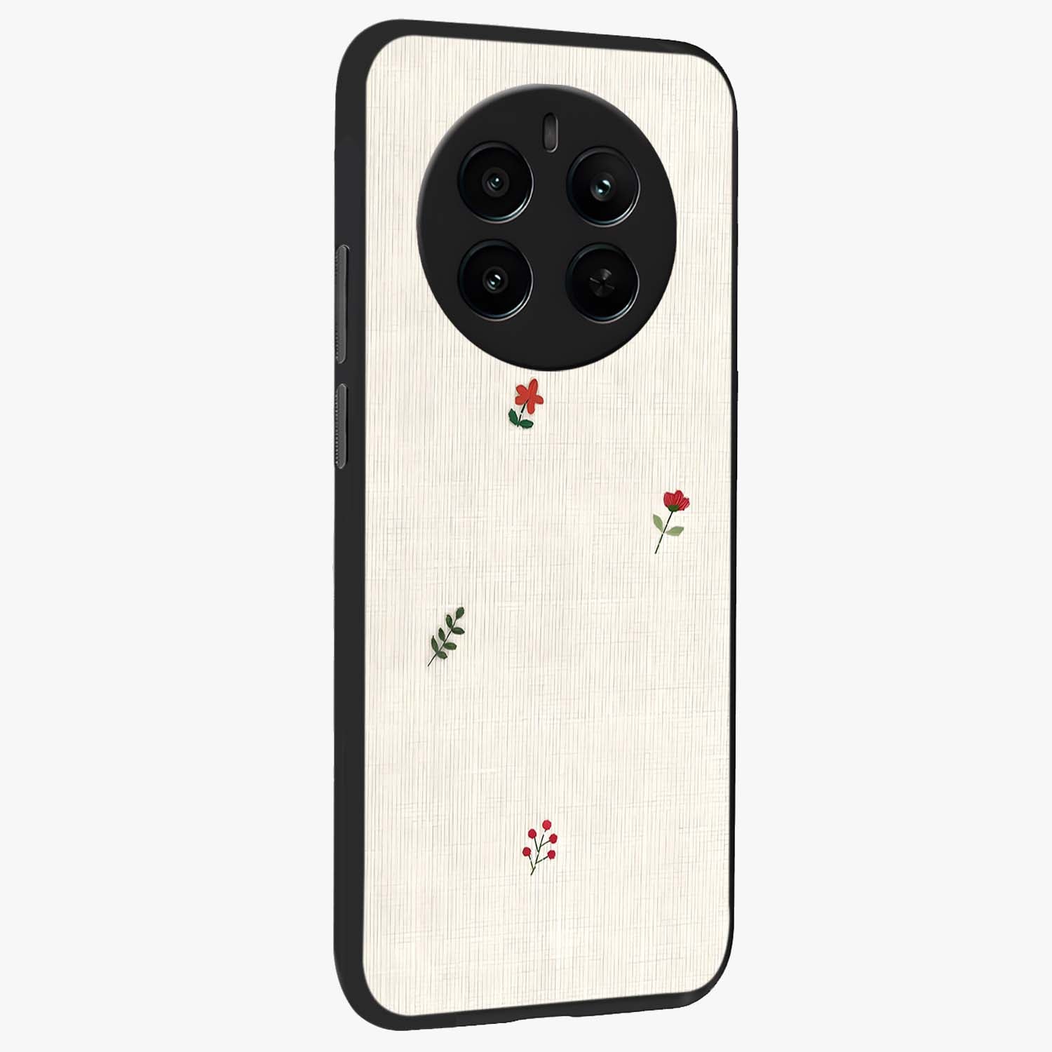 Minimalistic Blue With White Flower Pattern Glass Case upright view showcasing clean white flower artwork with calming blue theme.