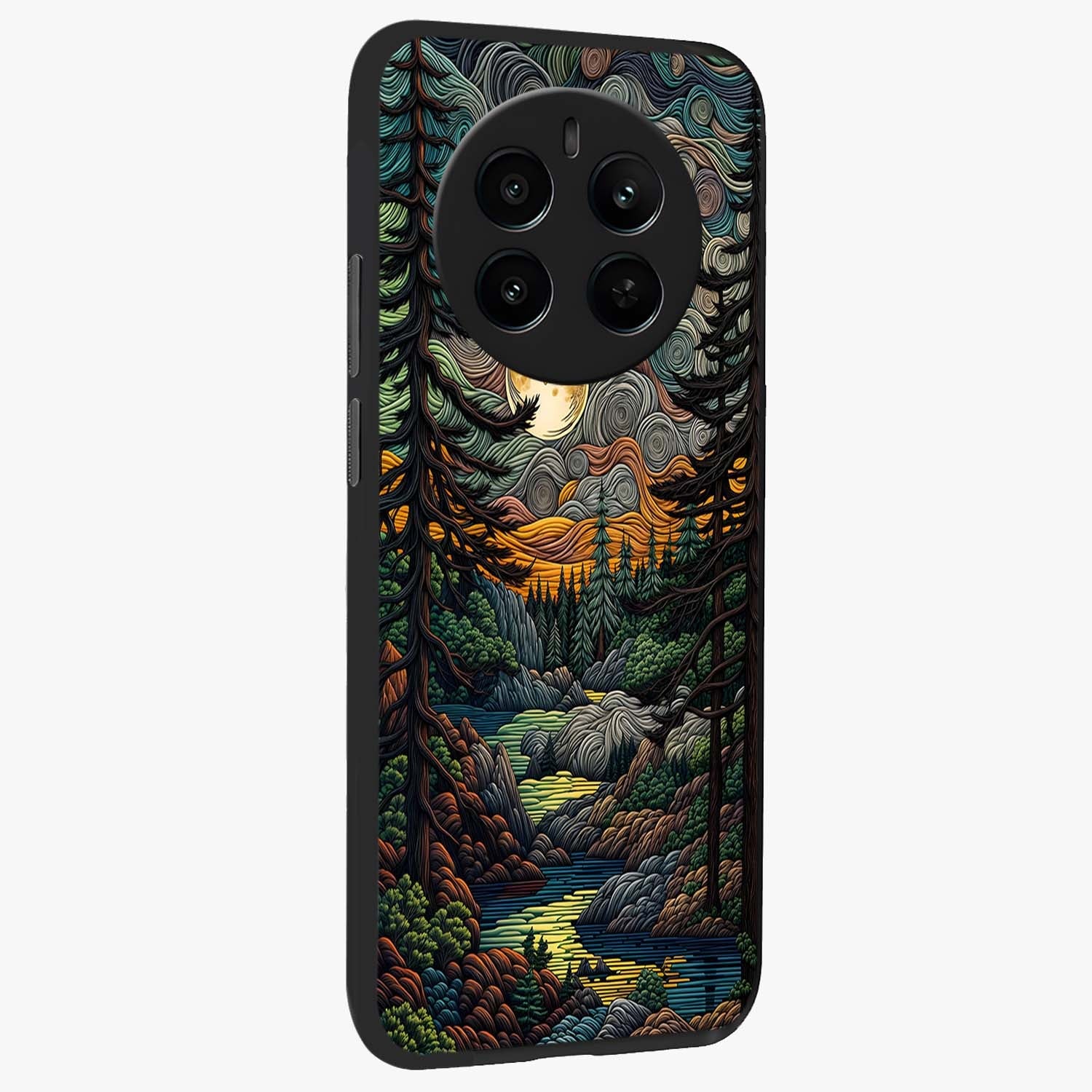Moonlight Forest Dream Glass Case upright view showcasing magical forest artwork with calm night theme.