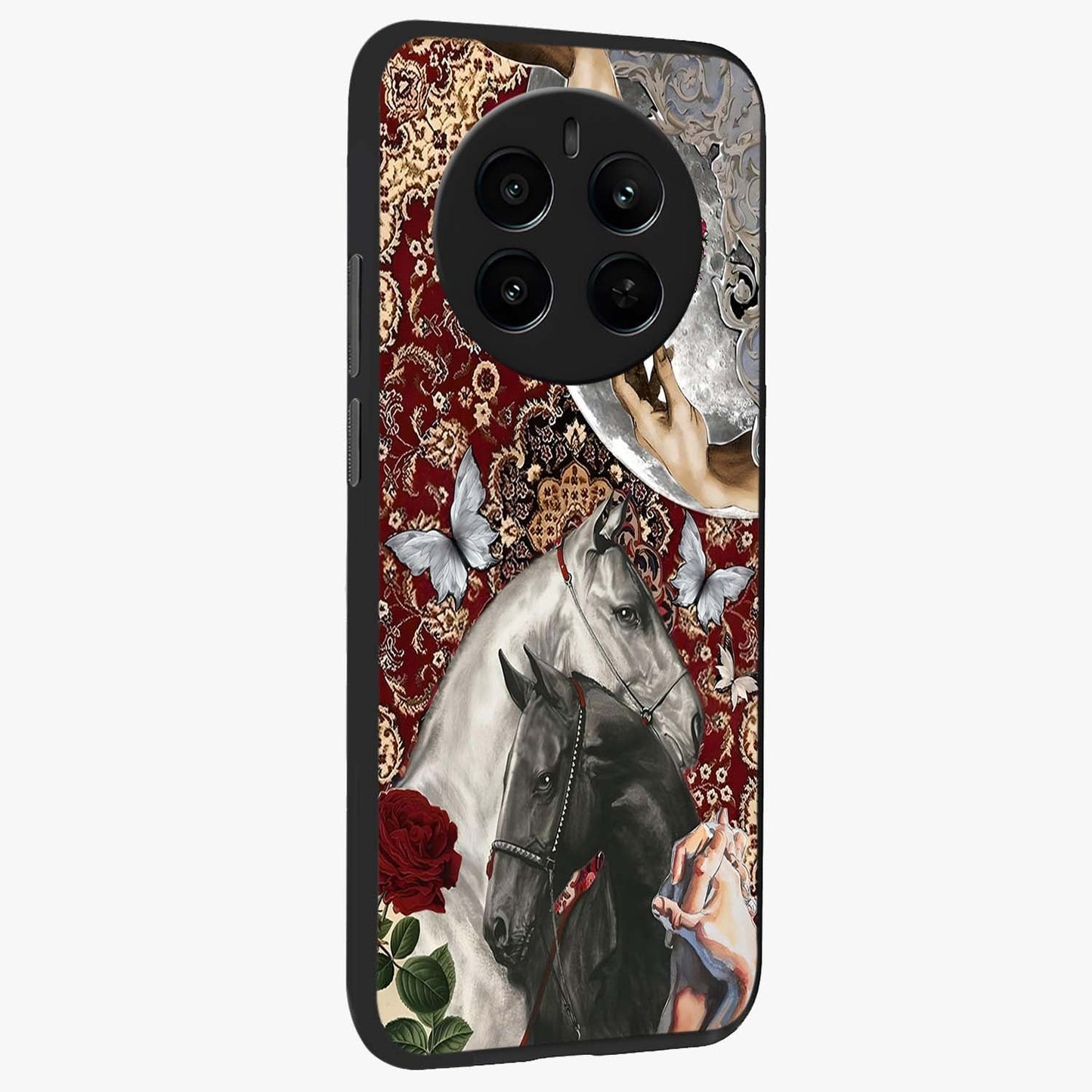 Moonlit Royal Stallion Glass Case upright view showcasing dramatic horse artwork with glowing moon themed design.