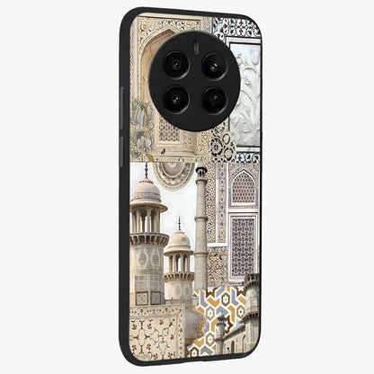Mughal Marble Legacy Glass Case upright view showcasing ornate Mughal design with luxurious traditional theme.