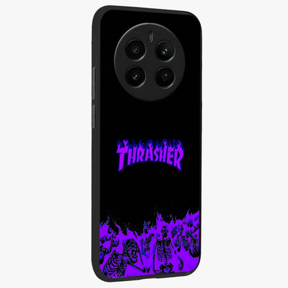 Neon Flame Riot Glass Case upright view showcasing dynamic flame artwork with energetic neon theme.