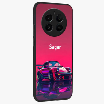 Neon Pink Porsche Glass Case upright view showcasing vibrant sports car artwork with bold automotive theme.