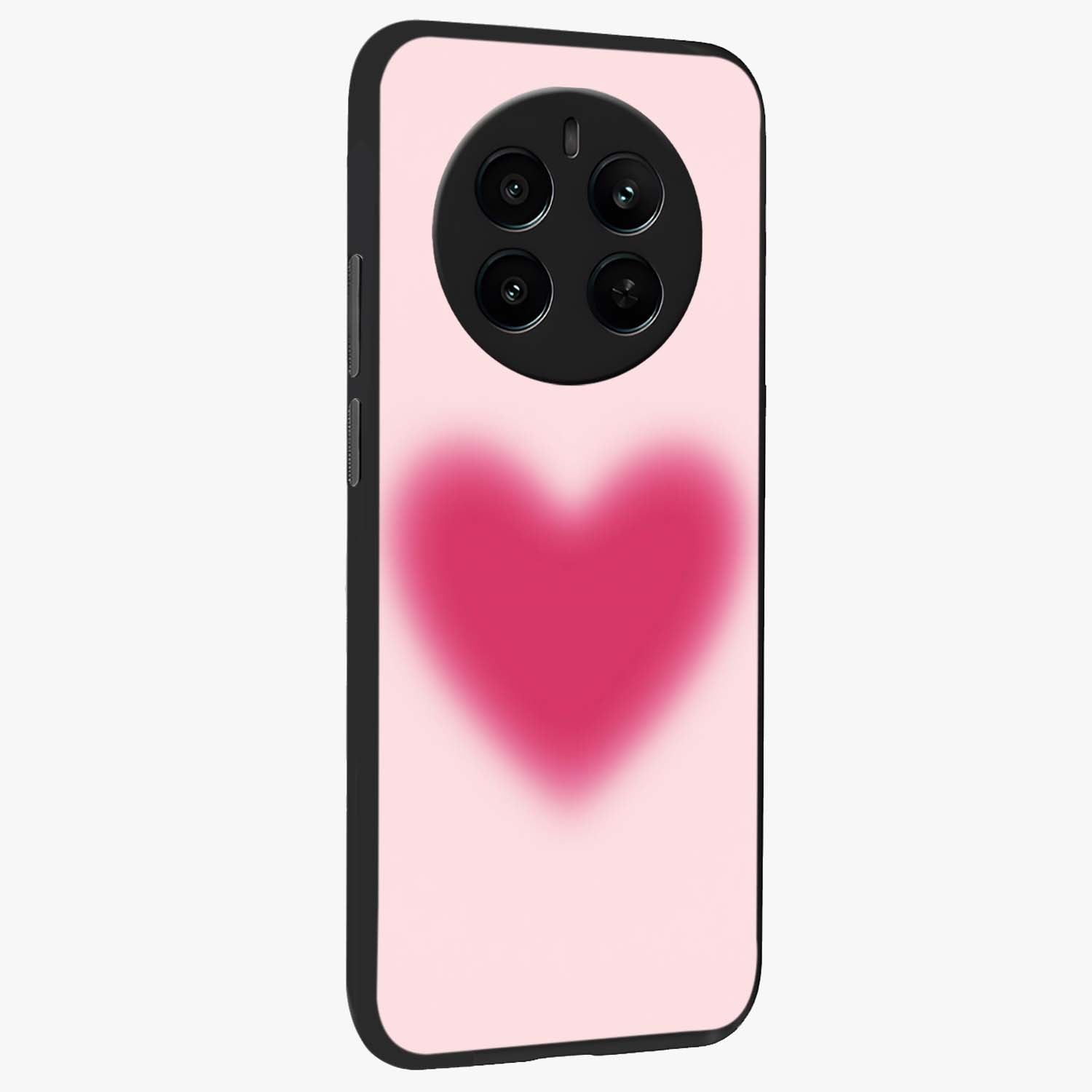 Pink Aura Heart Glass Case upright view showcasing romantic heart artwork with soft pastel theme.