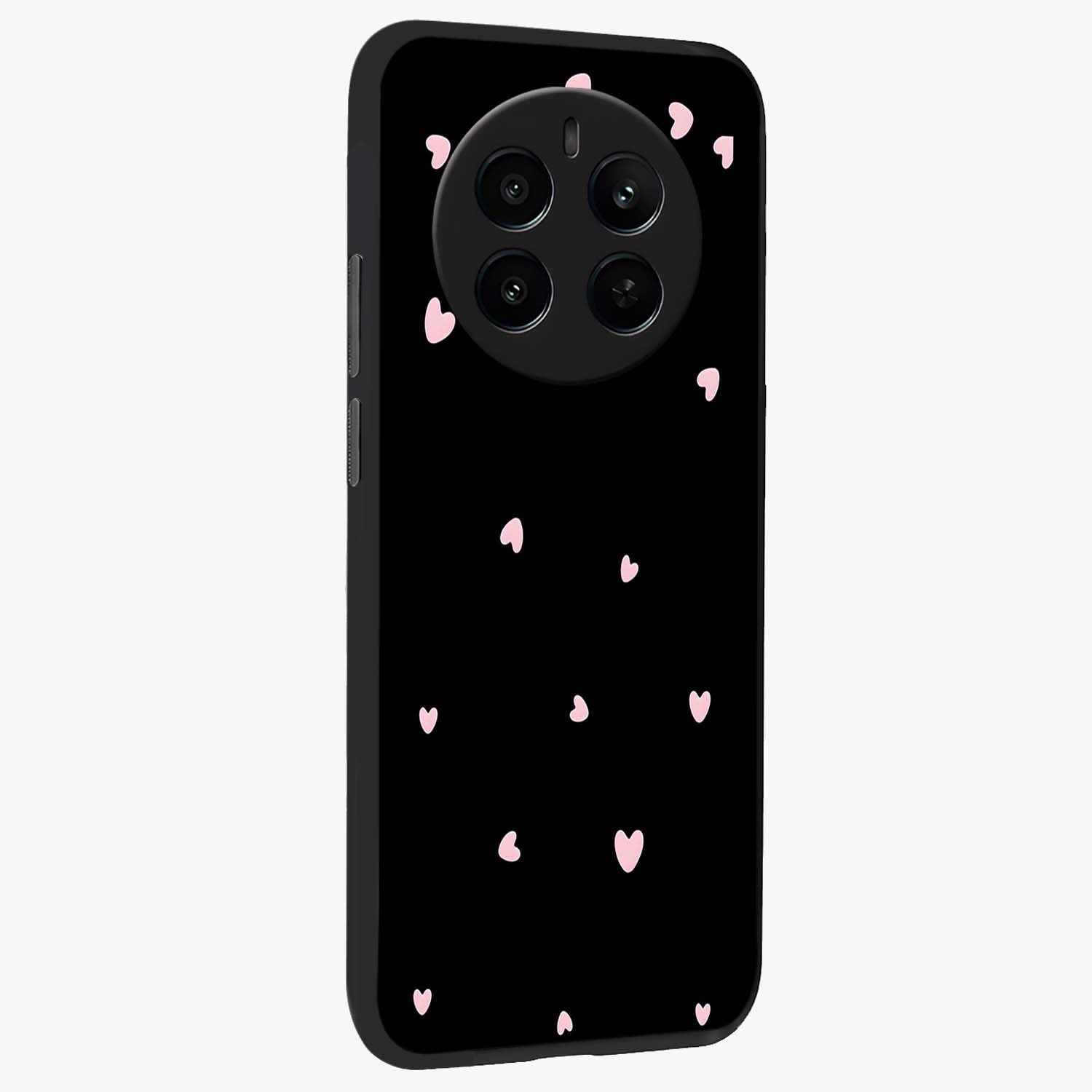 Pink Love Drops Glass Case upright view showcasing charming heart drop artwork with romantic playful theme.