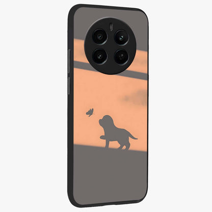 Puppy Shadow Art Glass Case upright view showcasing charming puppy artwork with creative silhouette theme.