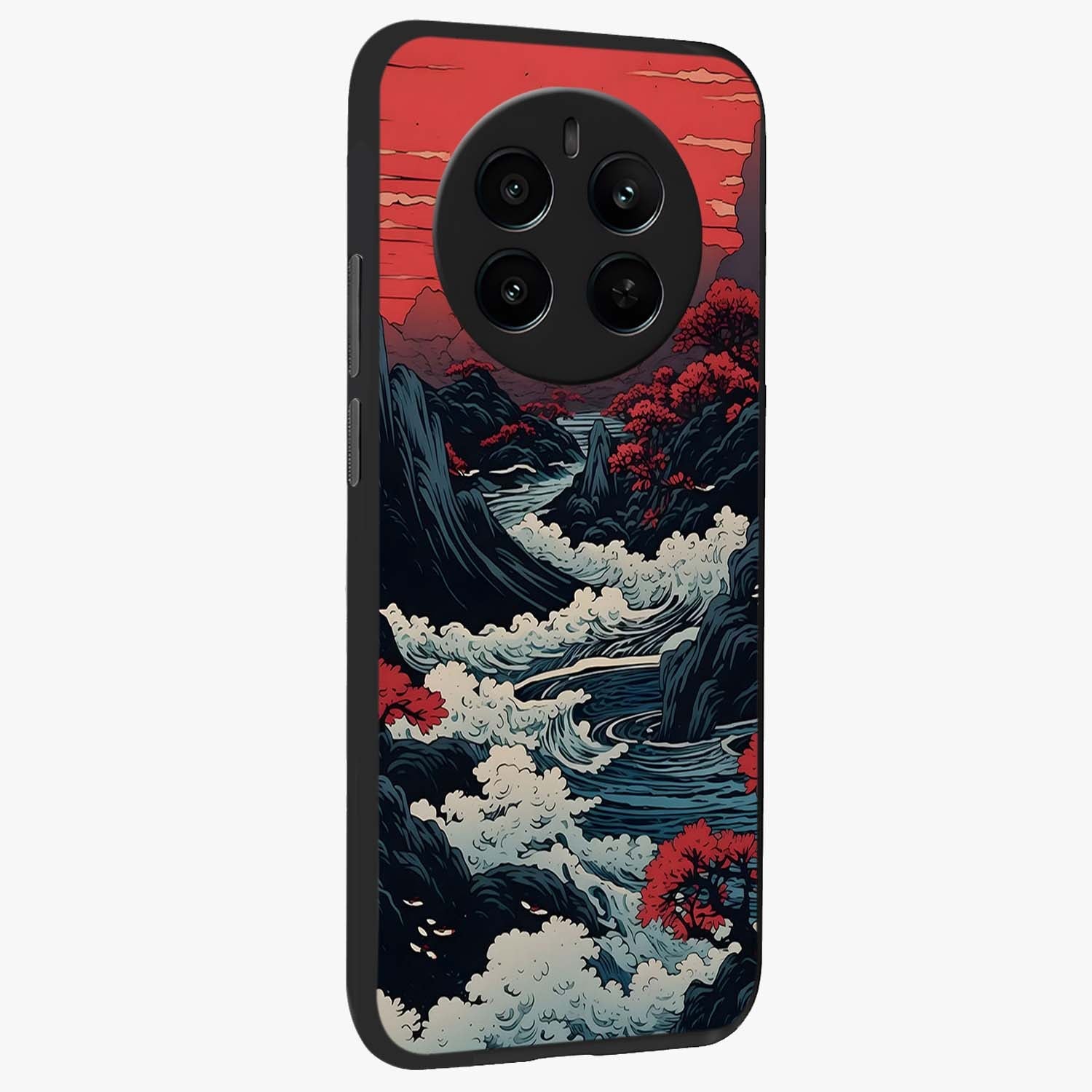 Red Sunset Scenery Glass Case upright view showcasing dramatic sunset scenery artwork with warm nature theme.