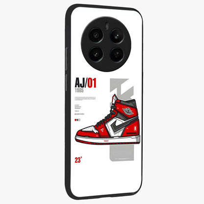 Retro Sneaker Blueprint Glass Case upright view showcasing stylish sneaker illustration with vintage streetwear theme.