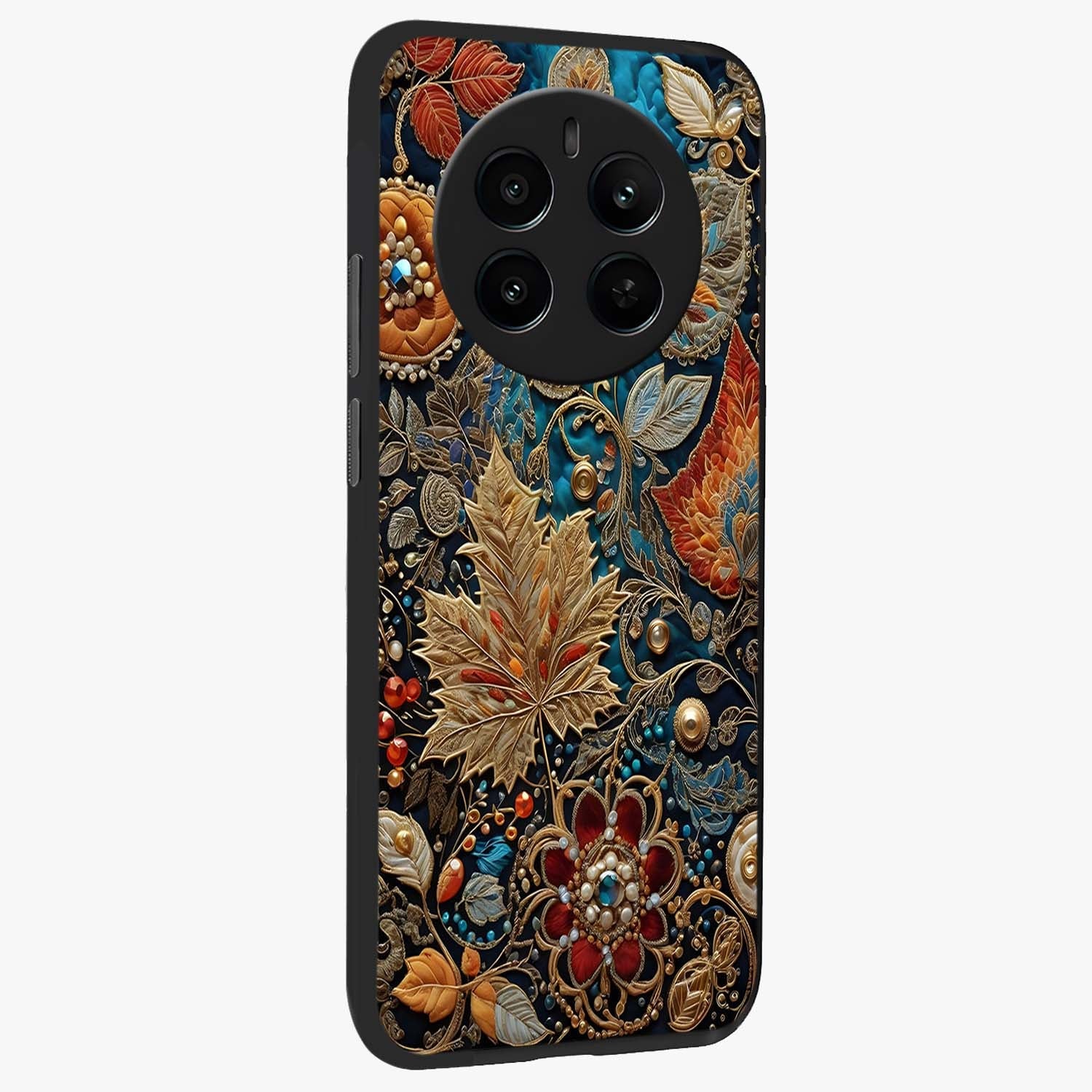 Royal Jewel Garden Glass Case upright view showcasing rich floral artwork with luxurious garden theme.