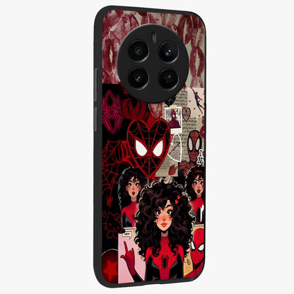 Spider Love Story Glass Case upright view showcasing charming superhero artwork with romantic comic theme.
