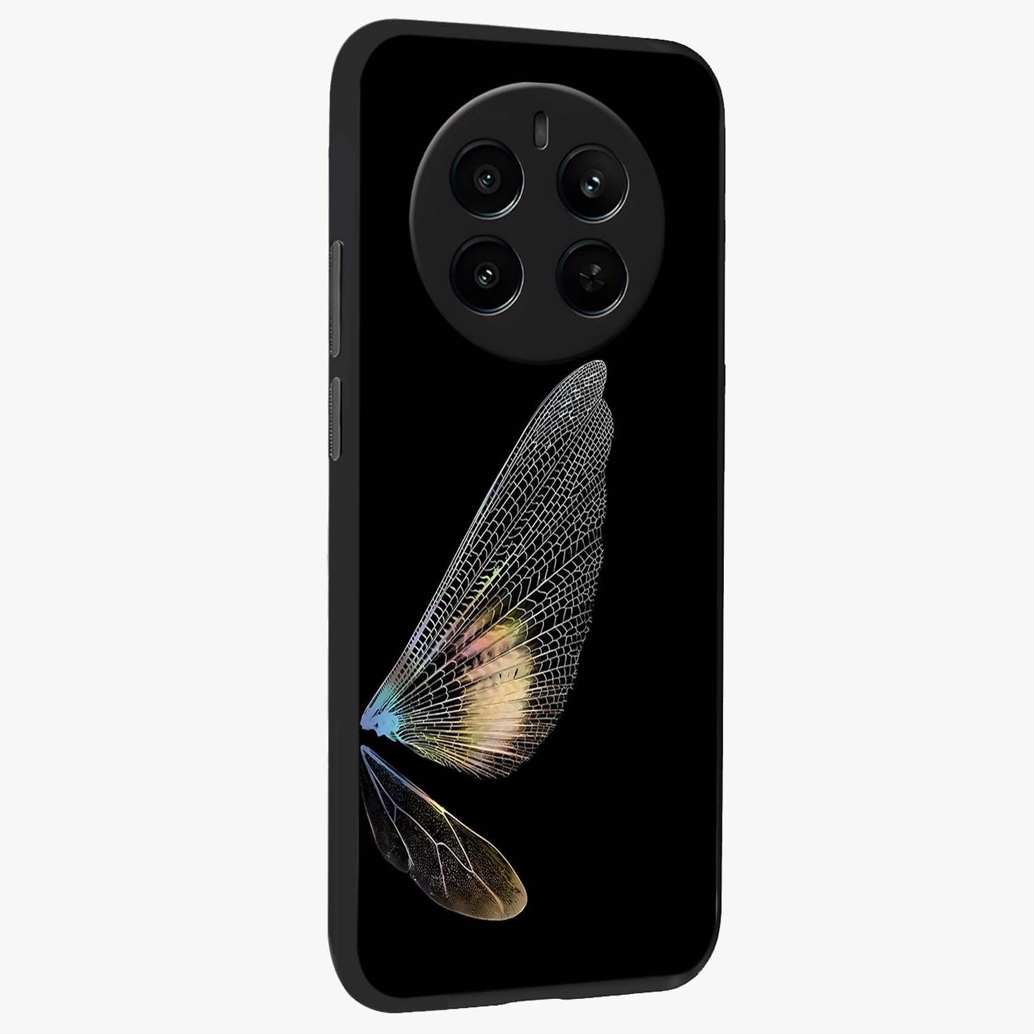 Whispers Of Wings Glass Case upright view showcasing elegant wing artwork with light airy theme.