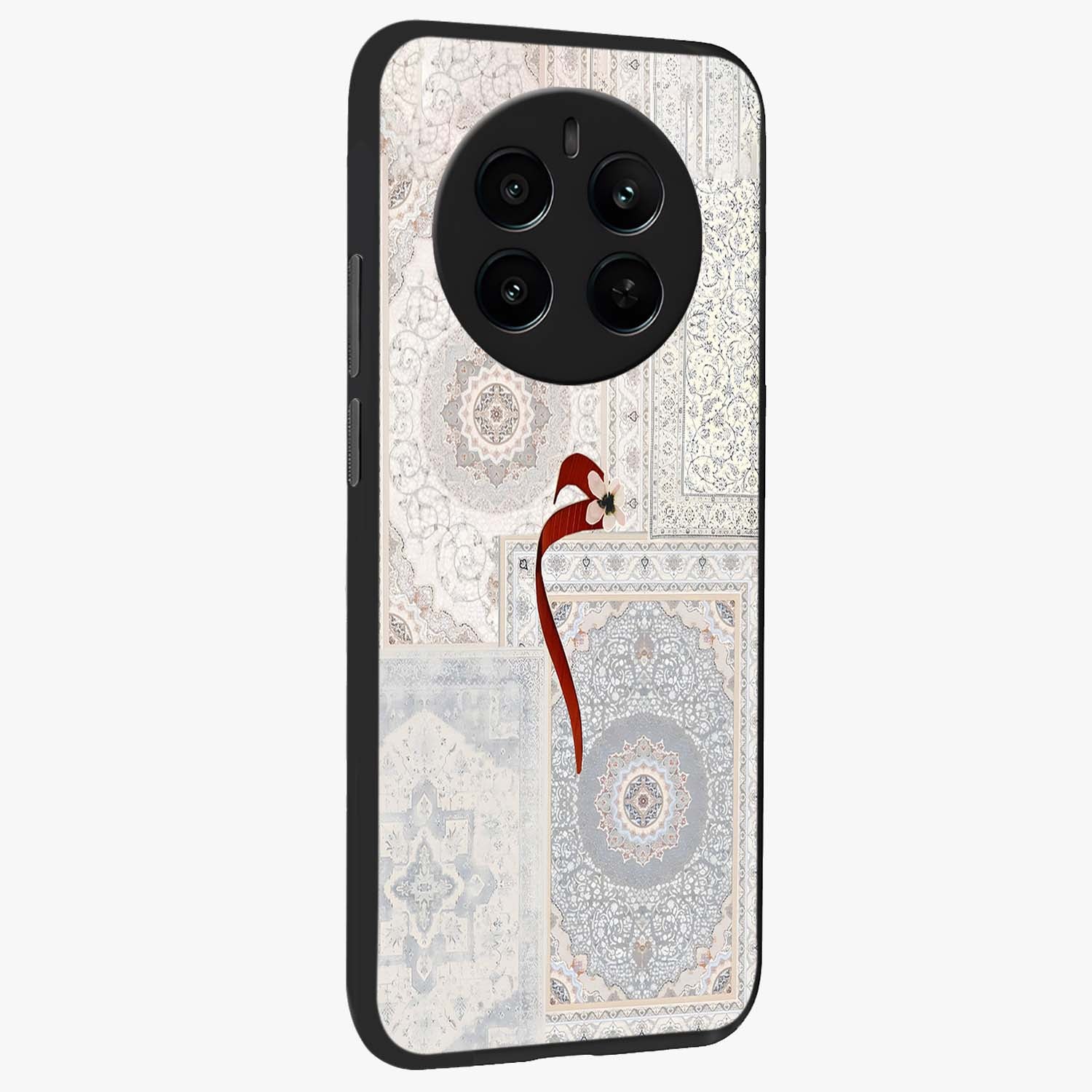 White Aesthetic Bow Glass Case upright view showcasing delicate ribbon bow artwork with cute minimalist theme.