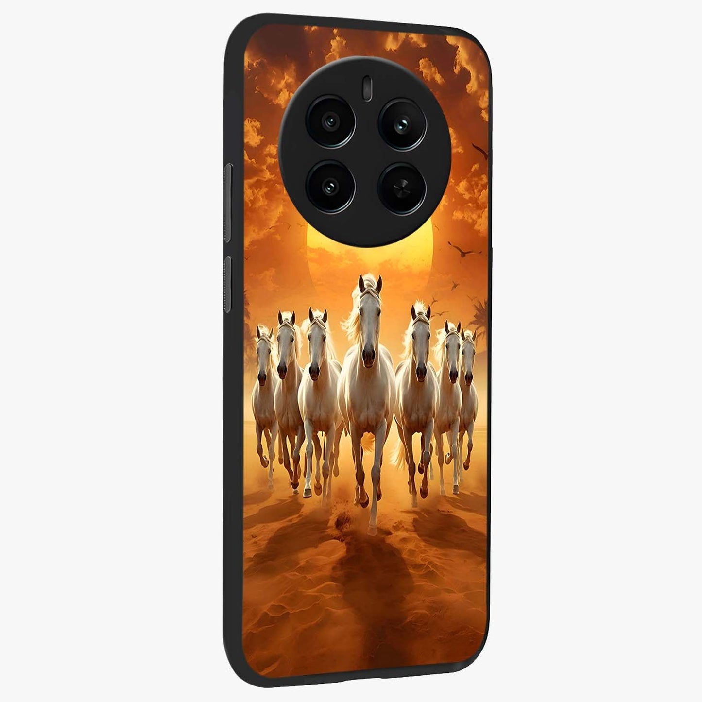 Wild Sunset Majesty Glass Case upright view showcasing dramatic sunset artwork with bold nature theme.