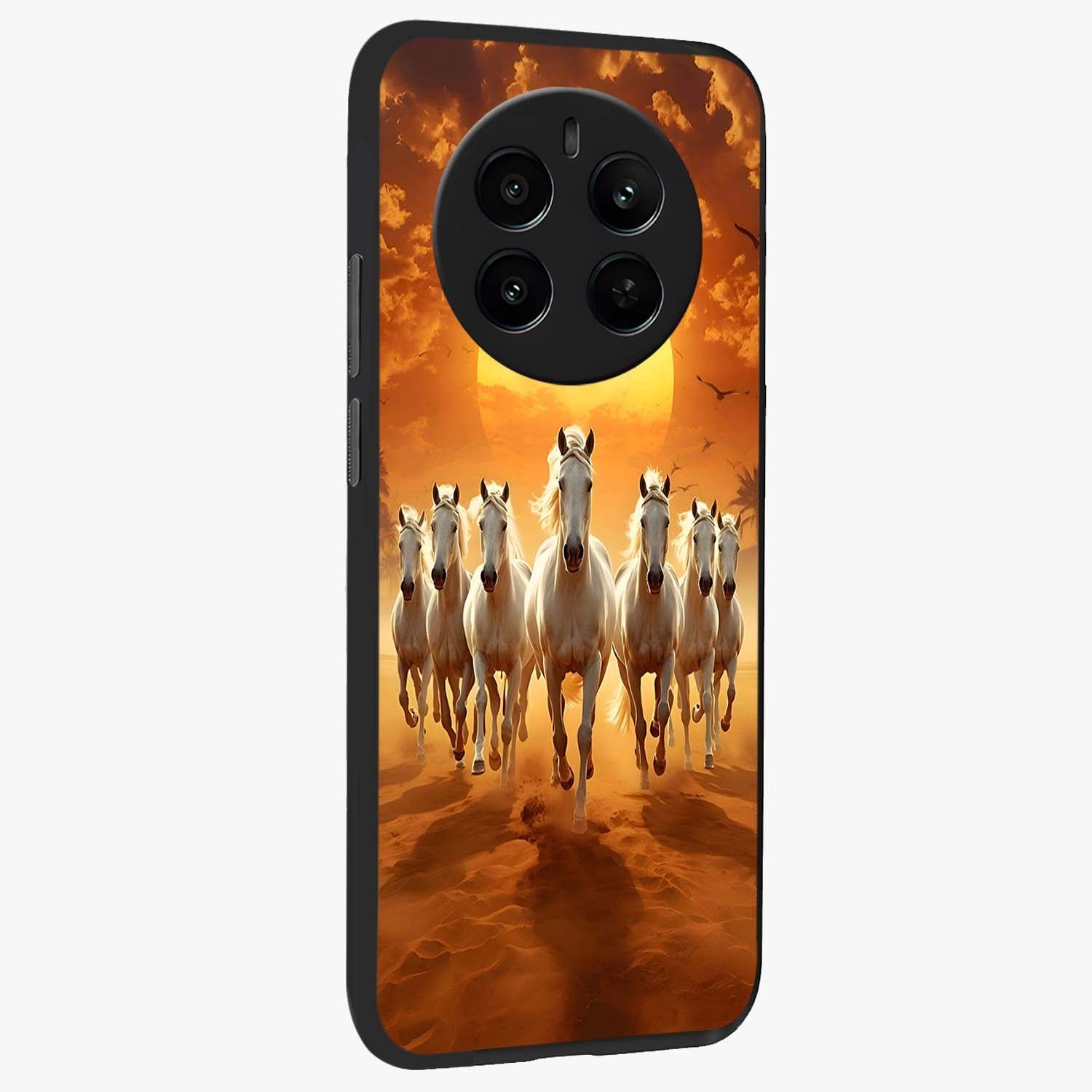 Wild Sunset Majesty Glass Case upright view showcasing dramatic sunset artwork with bold nature theme.