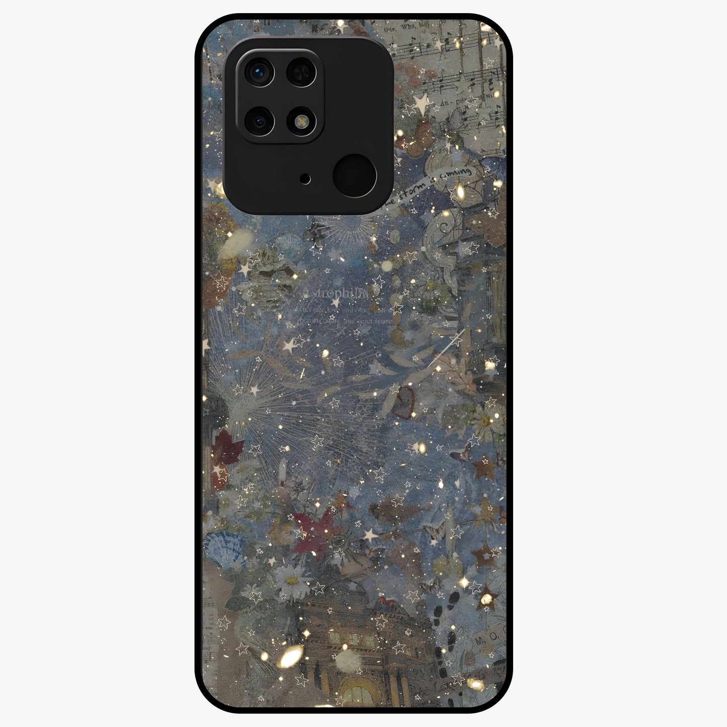 Aesthetic Astrolophia Glass Case showing flat back view with dreamy aesthetic design and glossy glass finish.