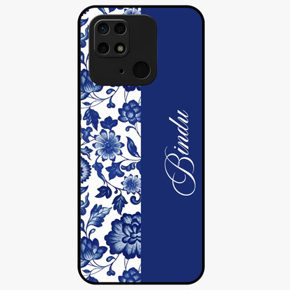 Blue Vintage Floral Pattern Glass Case upright view showcasing timeless floral illustration with vintage inspired style.