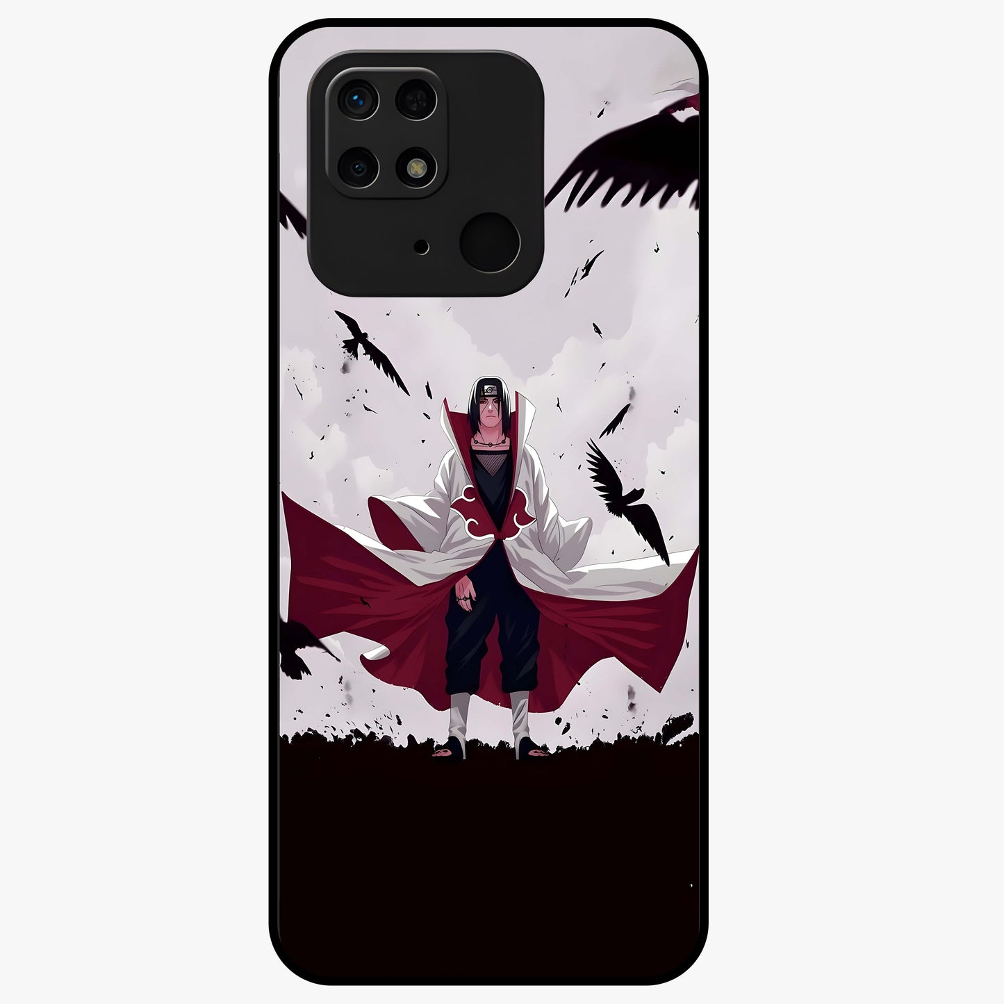 Crimson Crow Ascension Glass Case showing flat back view with mystical crow artwork and glossy glass finish.