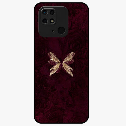 Crimson Fade Butterfly Glass Case showing flat back view with fading butterfly artwork and glossy glass finish.