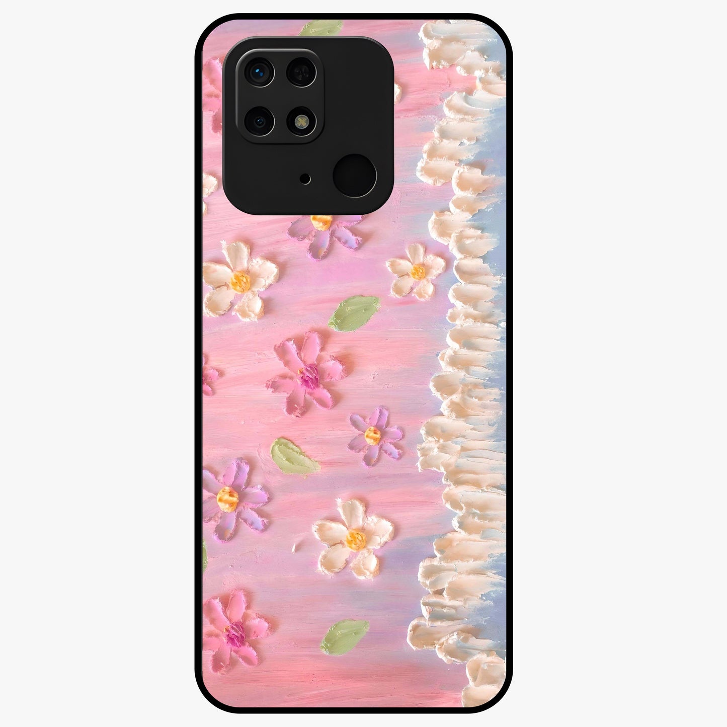 Dreamy Painted Garden Glass Case showing flat back view with artistic painted floral garden artwork and glossy glass finish.