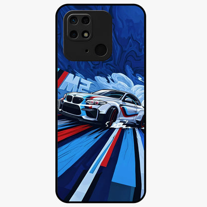 Drift Power Rush Glass Case showing flat back view with dynamic racing inspired artwork and glossy glass finish.