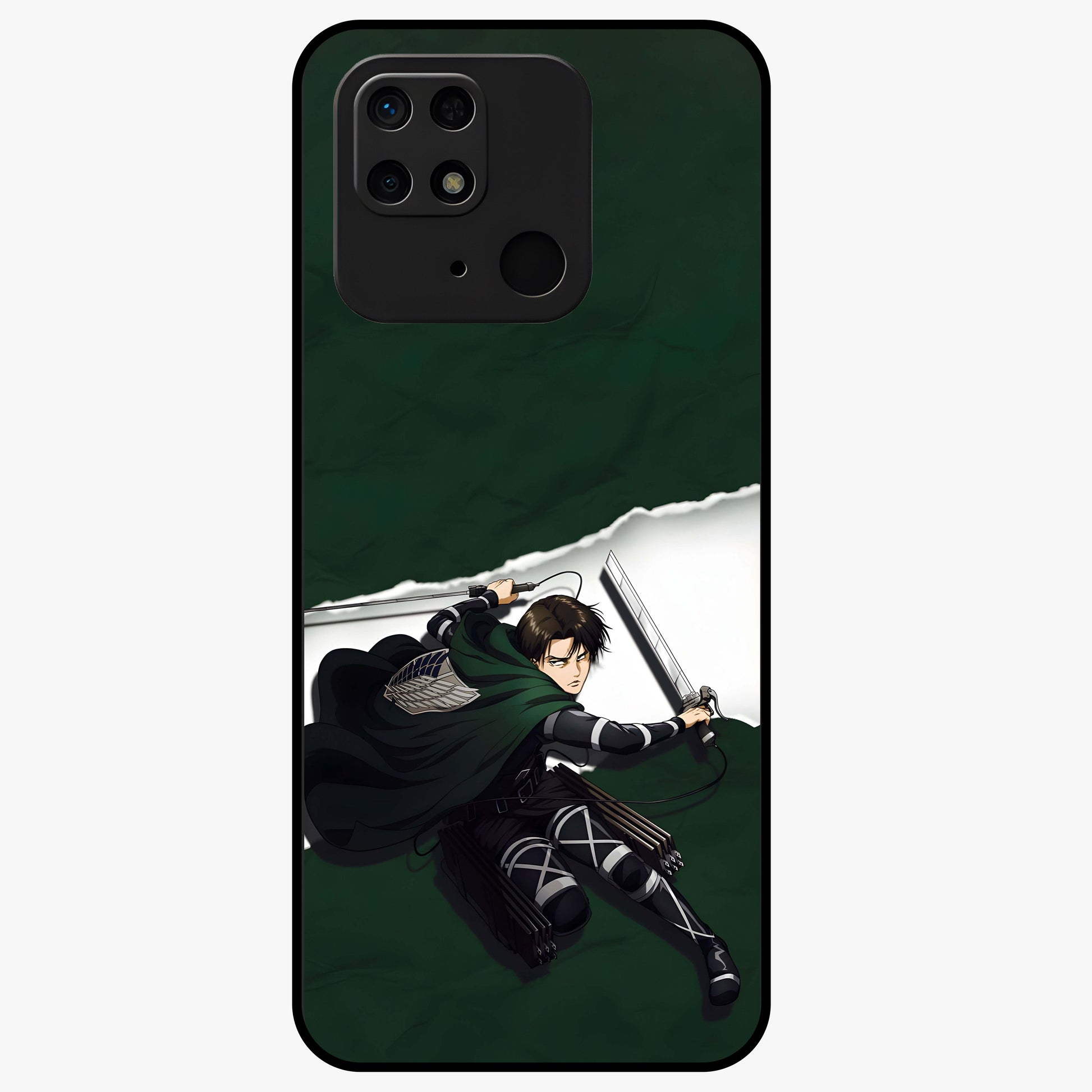Emerald War Vanguard Glass Case showing flat back view with powerful warrior themed artwork and glossy glass finish.