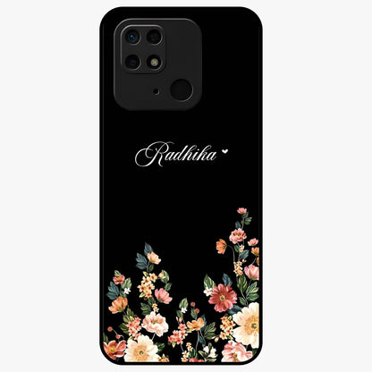 Floral Design With a Custom Personalized Name Glass Case showing flat back view with floral artwork and personalized name design.