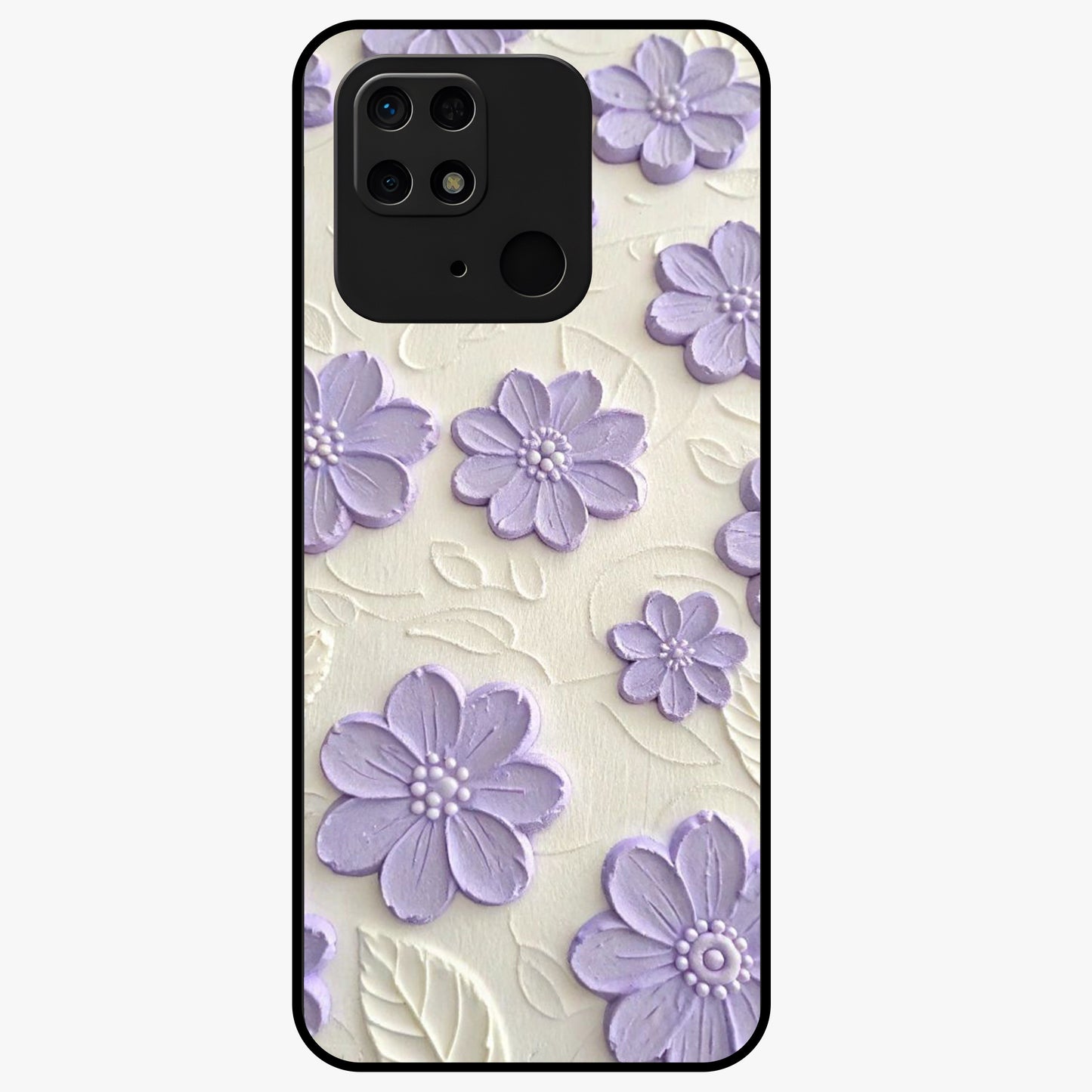 Floral Wall Art With Purple Flowers Glass Case showing flat back view with purple flower artwork and glossy glass finish.