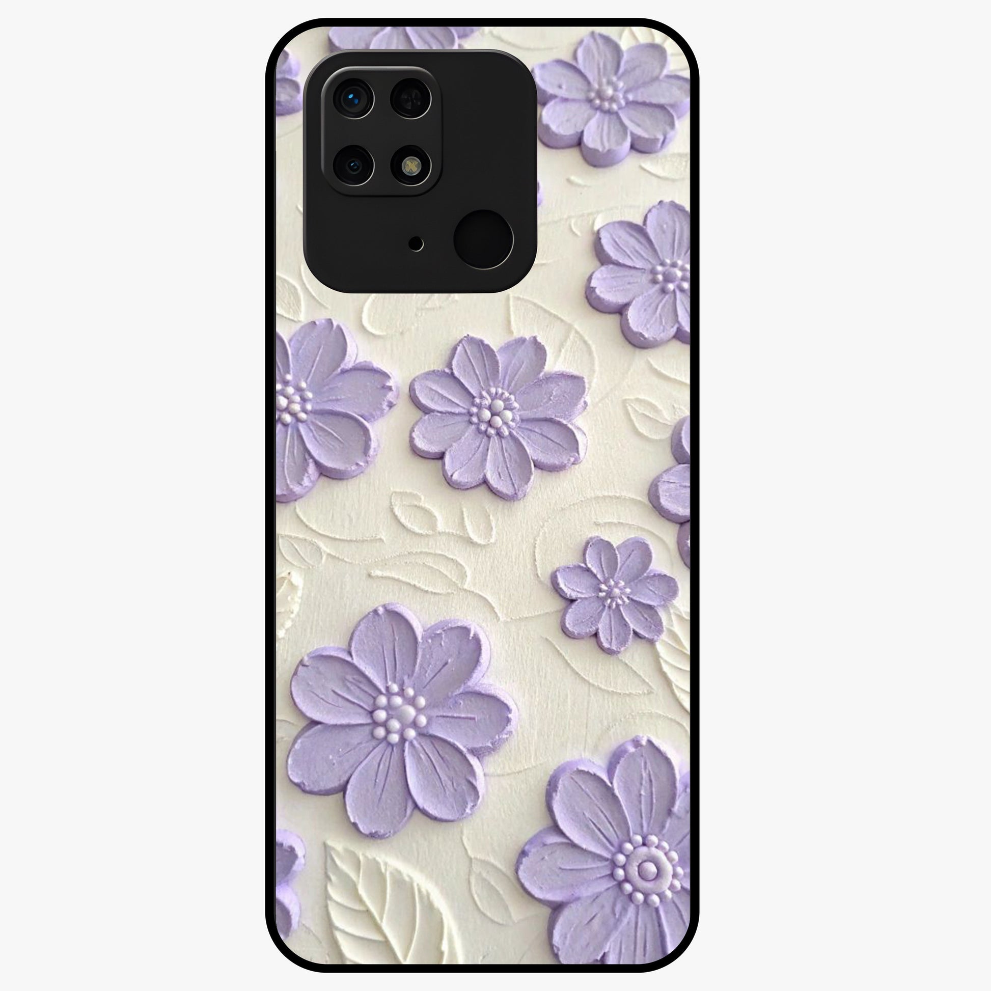 Floral Wall Art With Purple Flowers Glass Case showing flat back view with purple flower artwork and glossy glass finish.