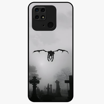 Graveyard Shadow Descent Glass Case showing flat back view with dark graveyard themed artwork and glossy glass finish.