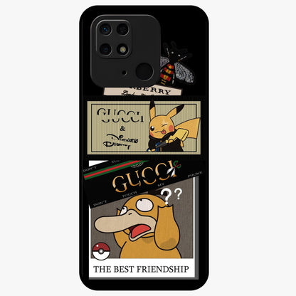 Gucci Play Mashup Glass Case showing flat back view with luxury inspired graphic artwork and glossy glass finish.