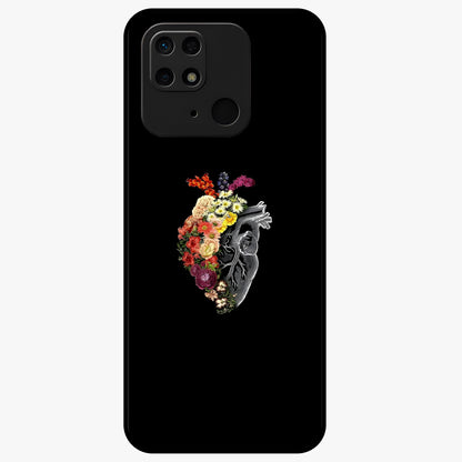Heart With Flowers Glass Case showing flat back view with heart shaped floral artwork and glossy glass finish.