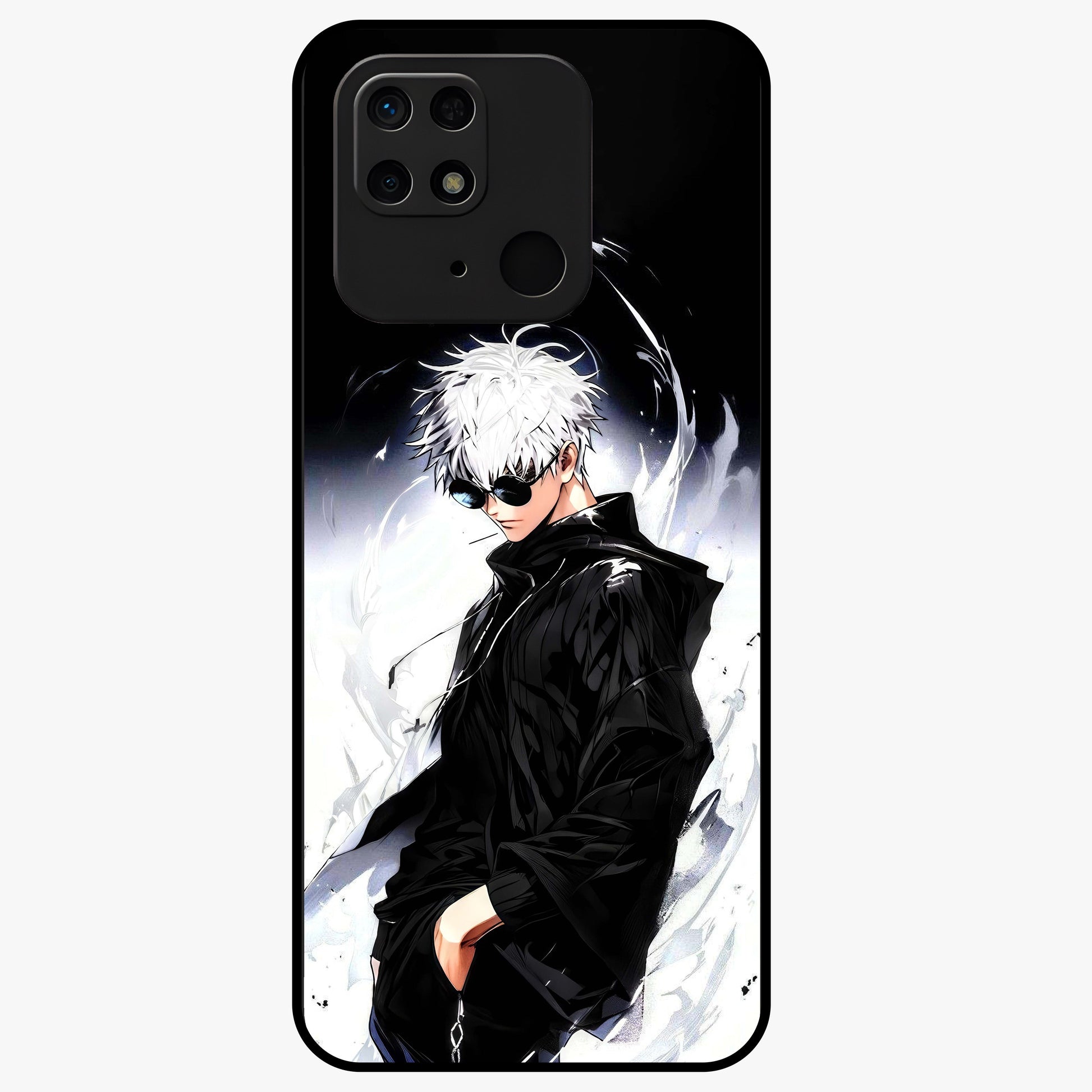 Limitless Shadow King Glass Case showing flat back view with powerful shadow warrior artwork and glossy glass finish.