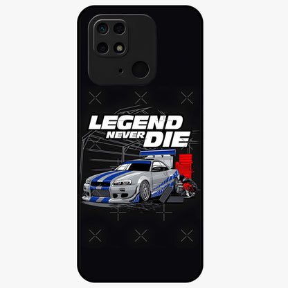 Midnight Racing Legacy Glass Case showing flat back view with sleek racing inspired artwork and glossy glass finish.
