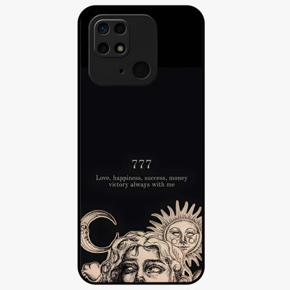 Mystic Victory Aura Glass Case showing flat back view with victory symbol artwork and glossy glass finish.