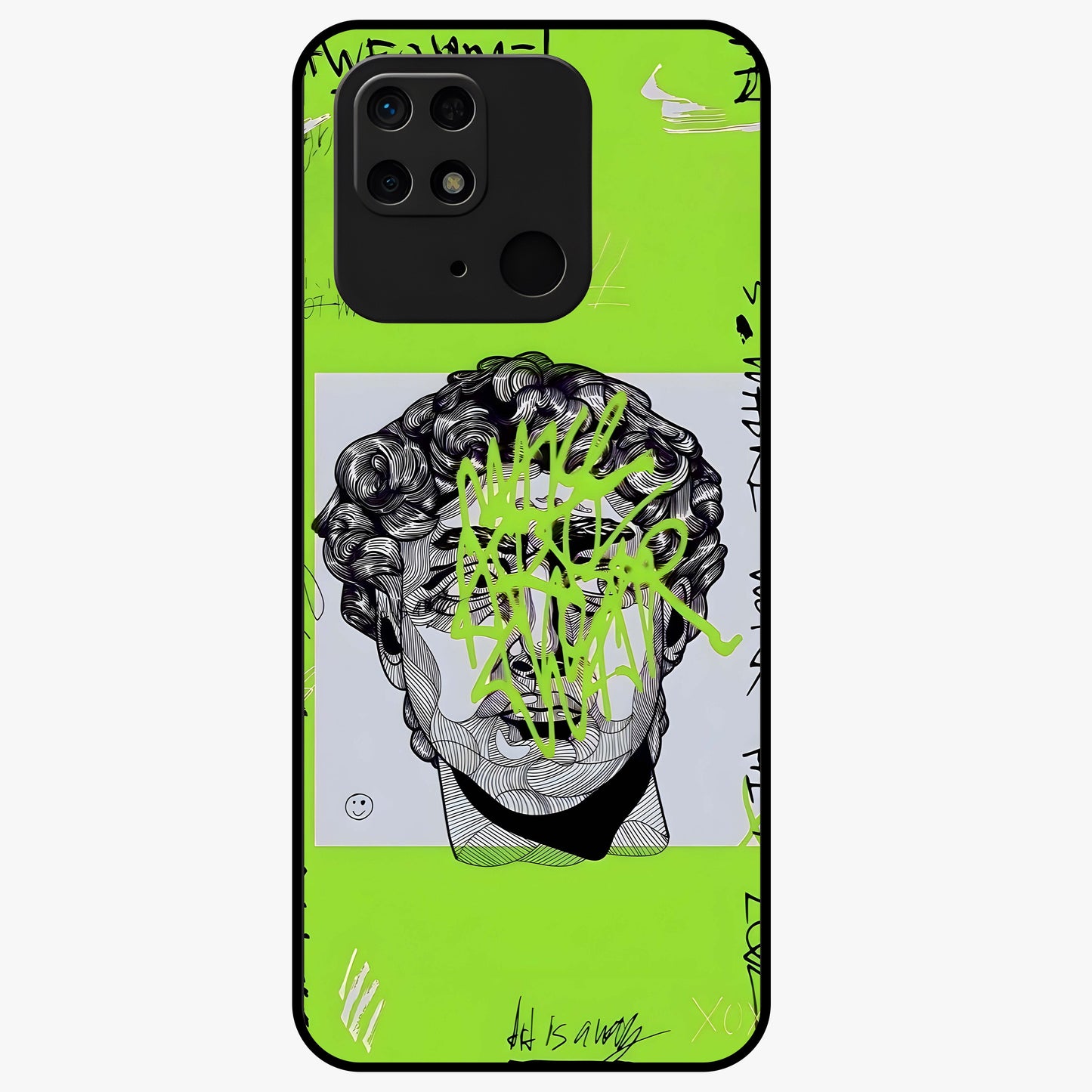 Neo Graffiti Rebellion Glass Case showing flat back view with vibrant graffiti artwork and glossy glass finish.