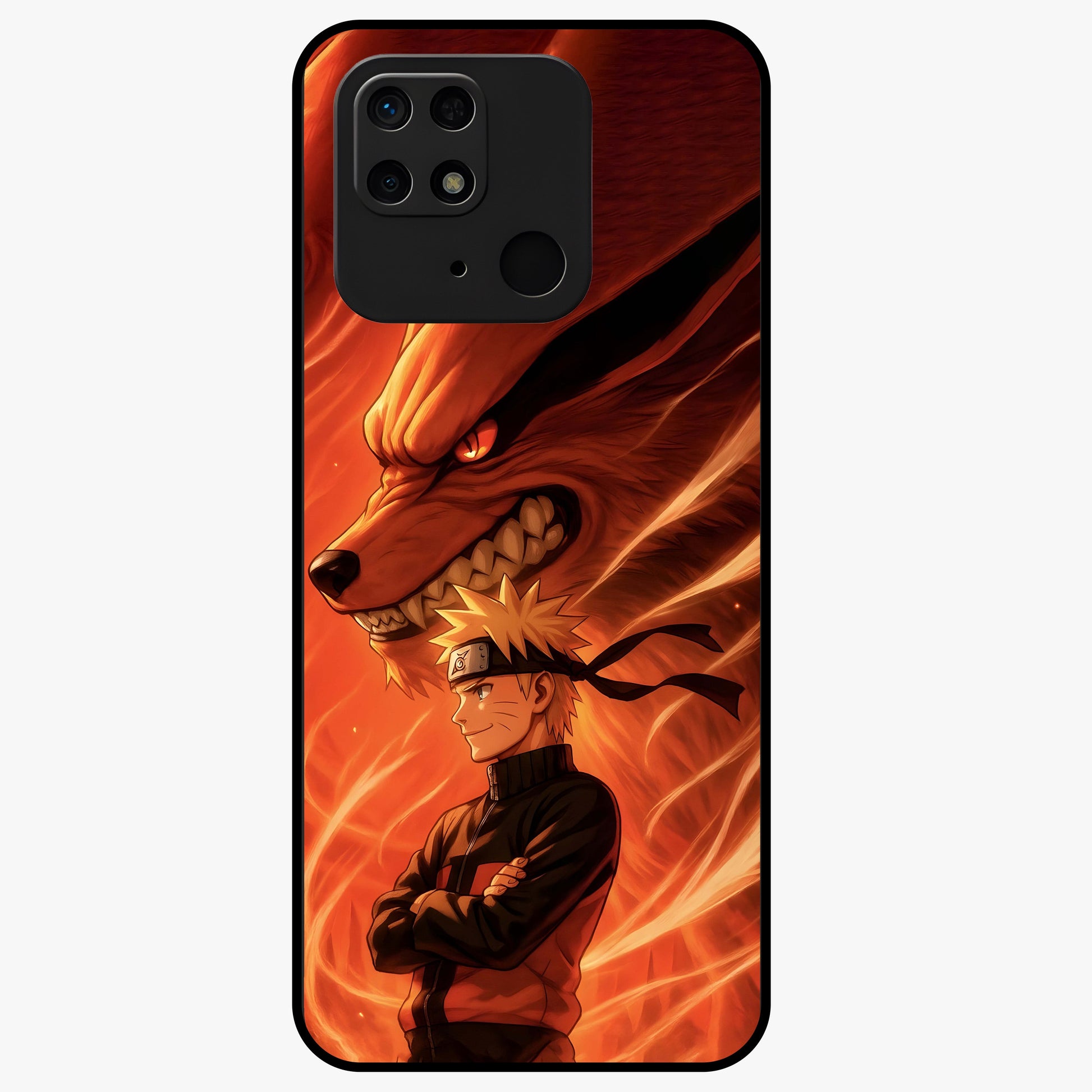 Nine Tails Legacy Glass Case showing flat back view with powerful nine-tailed fox inspired artwork and glossy glass finish.
