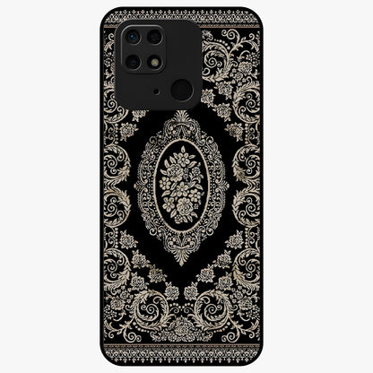 Noir Bloom Elegance Glass Case showing flat back view with elegant dark floral artwork and glossy glass finish.