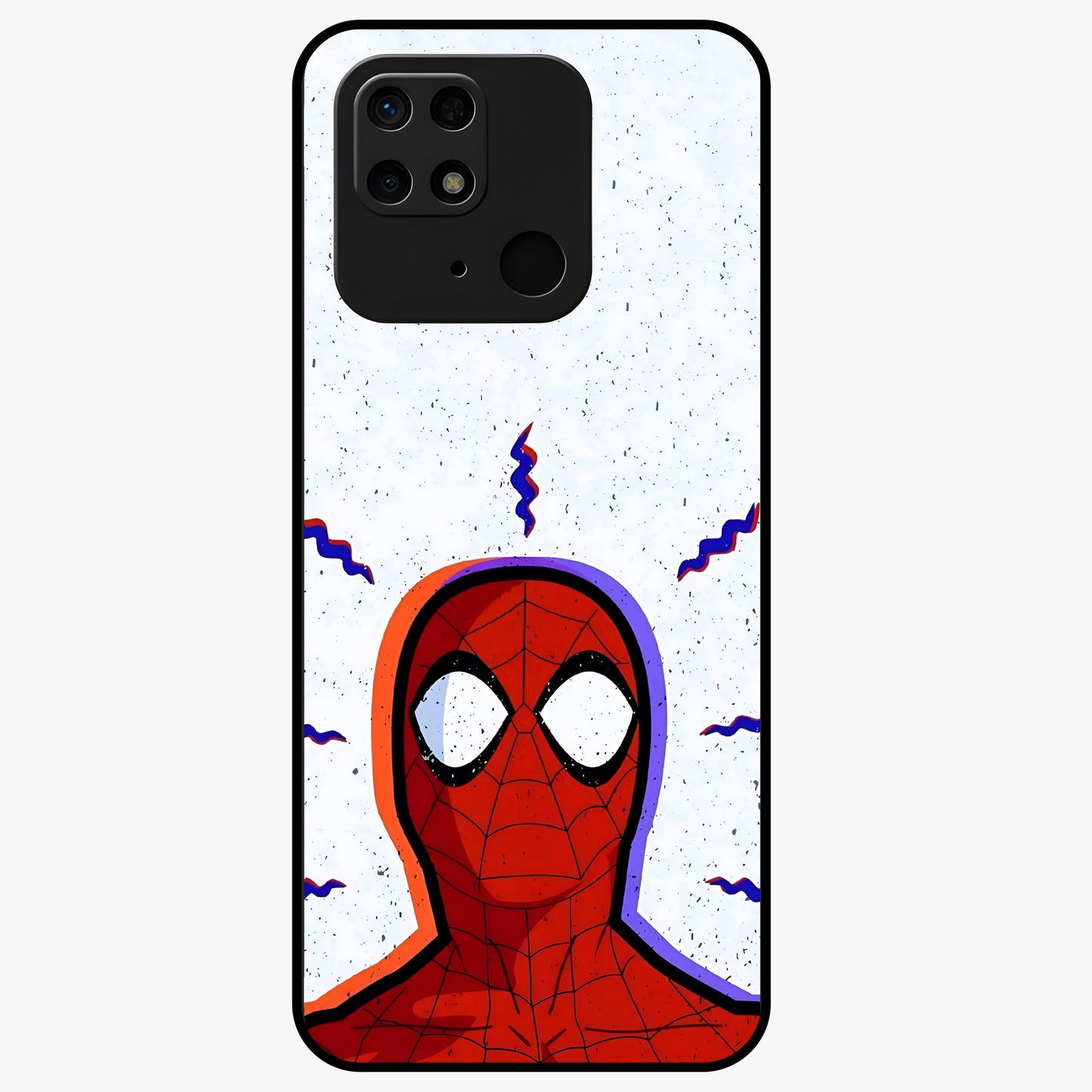 Omg Spiderman Glass Case showing flat back view with bold superhero inspired artwork and glossy glass finish.